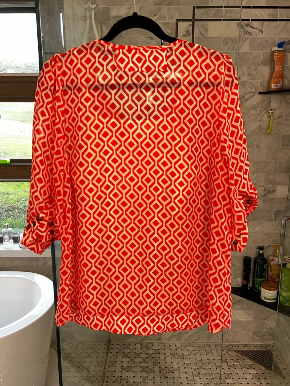 Orange Geometric Print Women's Tunic Top - Picture 2 of 4
